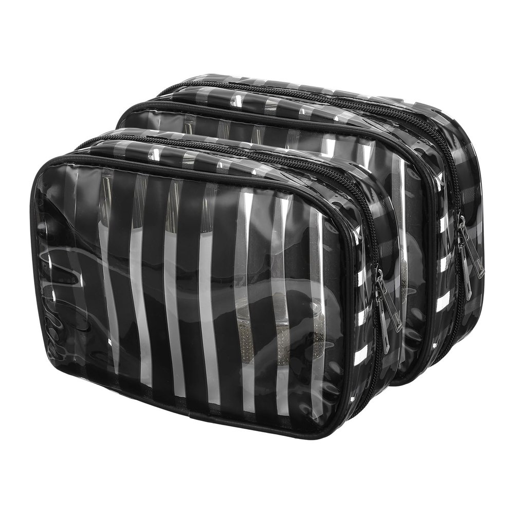 PATIKIL 2 Pcs Clear Makeup Cosmetic Bag, 8"x5.7"x2.5" Transparent PVC Travel Toiletry Bag Waterproof Vinyl Organizer Makeup Pouch with Zipper for Women Men Airport Airline, Black