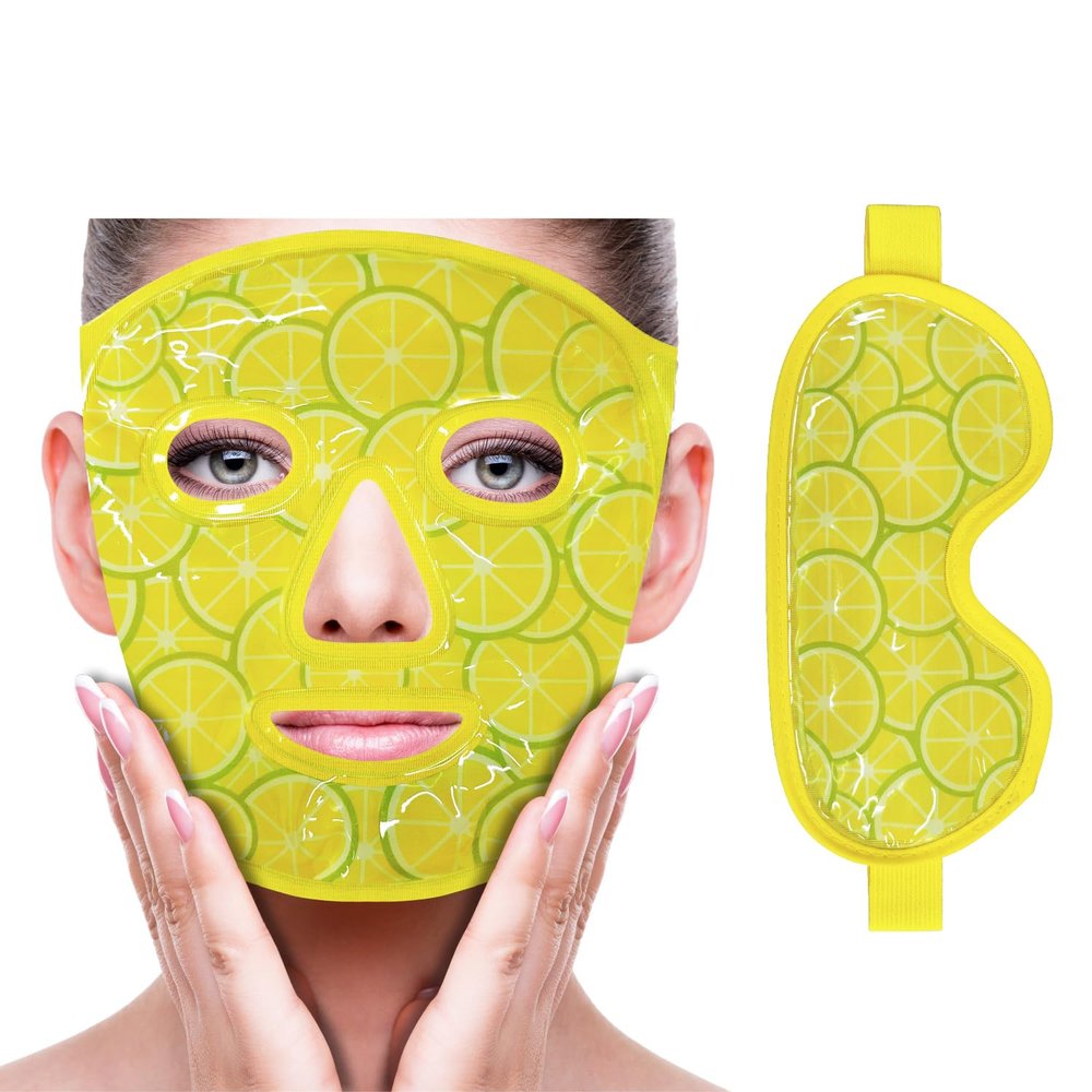 ZNCUETD Face Eye Mask Ice Pack for Reducing Puffiness, Bags Under Eyes, Puffy Dark Circles, Migraine,Hot/Cold Pack with Soft Plush Backing (Lemon Yellow)