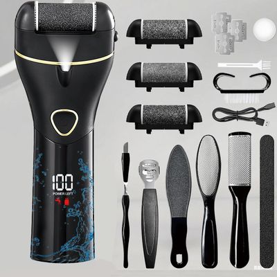 18 in 1 Electric Callus Remover for Feet, Electric Waterproof Scrubber Dead Skin Removal Tool with 3 Roller Heads, 2 Speed Feet File Pedi for Cracked Heels, Calluses, Dead Skin (Black)