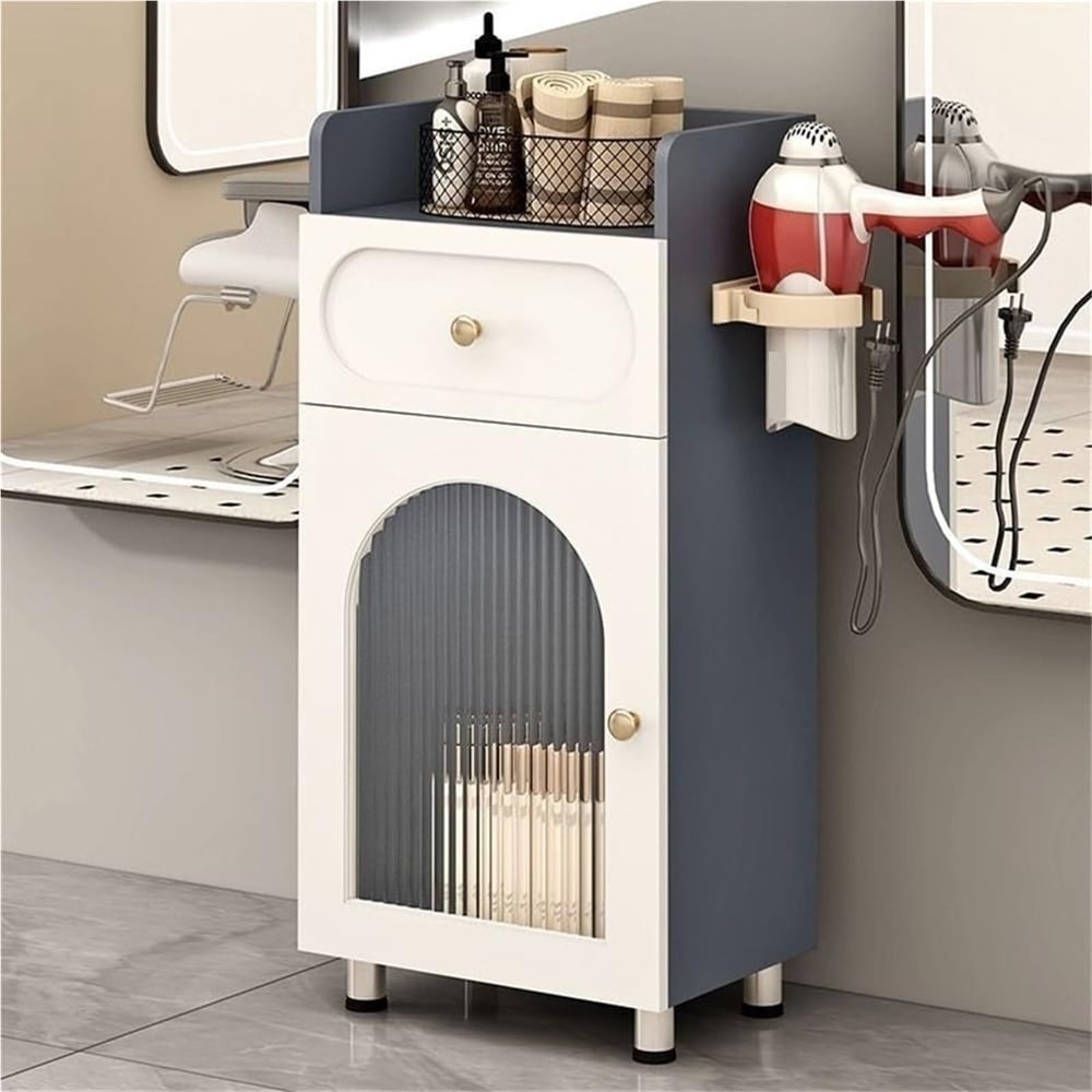 Salon Station with Rack Barber Storage Cabinet with Drawers and Shelves Makeup Storage Rack for Stylists Spa Home Space Saver(Gray)