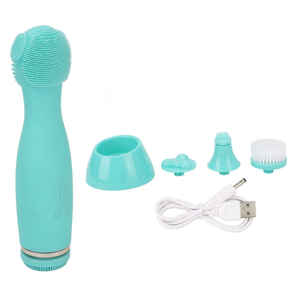 Electric Silicone Face Cleansing Brush Remove Blackheads Dead Skin Facial Machine Green for Skin Care Routine
