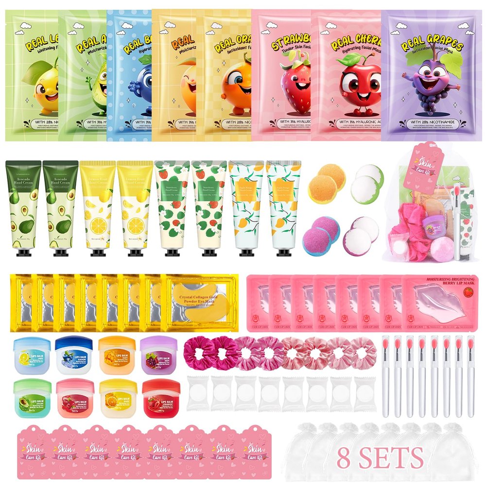 88PCS Spa Party Supplies for Girls, Spa Party Favors Include Face Masks, Under Eye Patches, Lip Masks, Lip Balm, Hand Cream, Foot Bath Bombs, Compressed Towels, Bulk Spa Sleepover Slumber Party Kit
