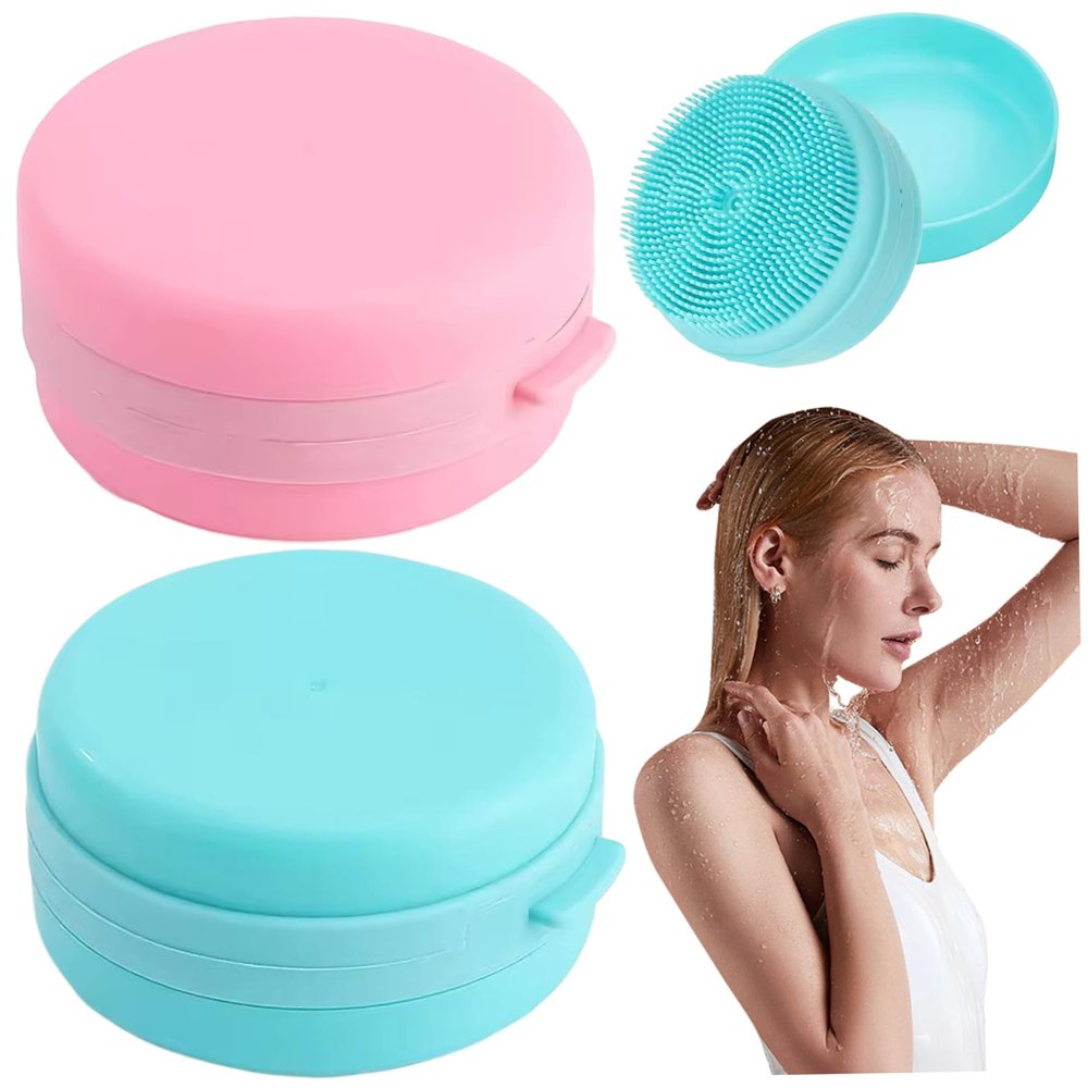 2PCS Silicone Body Scrubber, Dual Function Soft Silicone Body Brush Soap Holder with Gentle Bristles & Lanyard for Shower and StroageSilicone Scrubber