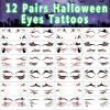 12 Pairs Halloween Glow Up Eye Shadow Temporary Tattoos Eyeliner Tattoo Stickers Spider Web Bat Pattern Eyeliner Fake Tattoos for Women Men Face Eye Makeup Halloween Decals Party Supplies view 1