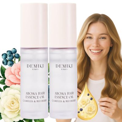DEMIKI Japanese Hair Oil - Hair Oil for Frizzy and Damaged Hair -Hydrating Hair Oils - Frizz Control & Heat Protection, Curly Hair - Camellia&Blueberry 1.18 fl.oz-2pcs
