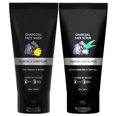 Charcoal Face Scrub with Face Wash for Deep-Cleanse Pores, Exfoliation, Anti- Acne, Blackhead Remover, Brightens Skin