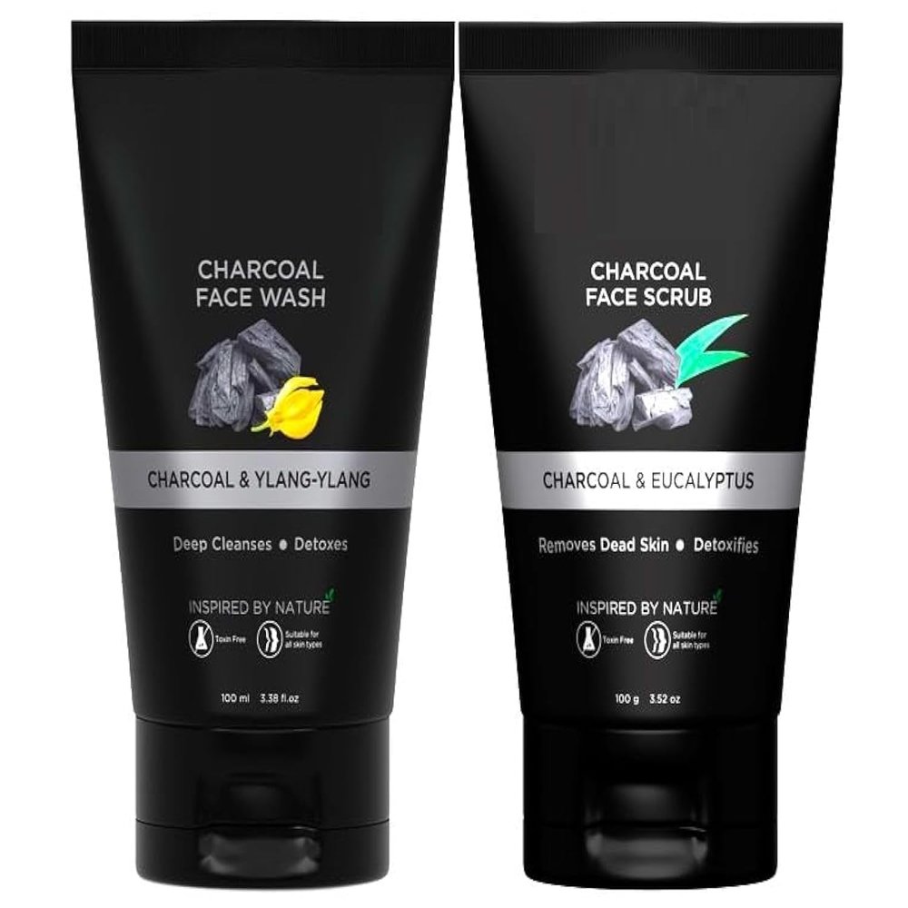 Charcoal Face Scrub with Face Wash for Deep-Cleanse Pores, Exfoliation, Anti- Acne, Blackhead Remover, Brightens Skin