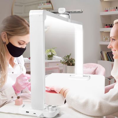 AOXDWGE 33.5" Foldable Nail Desk Lamp, 456LEDs 3350LM Half Moon Light for Nail Desk with Phone Holder, 3 Color Modes 3000K-6000K Professional Manicure Table Lamp for Nail Tech Salon