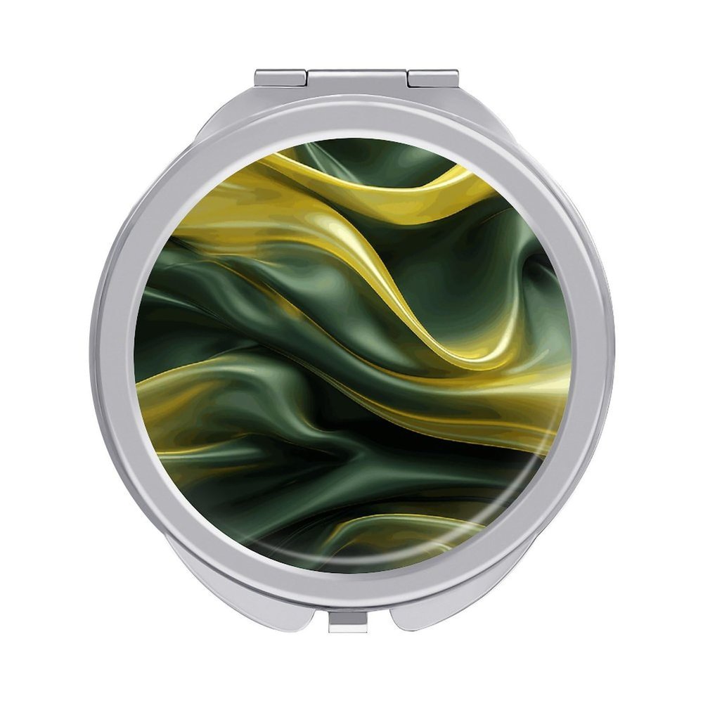 BSCKKDMN Portable Travel Makeup Mirror Folding Cosmetic Compact Mirror with 2 X 1x Magnification Green Silk Fabric Mini Pocket Mirror for Women Ladies Purses