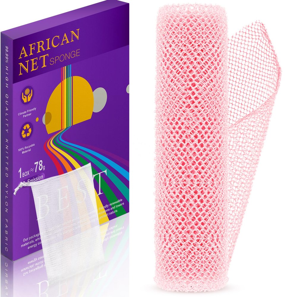 1 Pieces African Bath Sponge African Net Long Net Bath Sponge Enjoy Luxurious Exfoliation, Deep Cleansing, and Silky Smooth Skin Every Day (Pink)