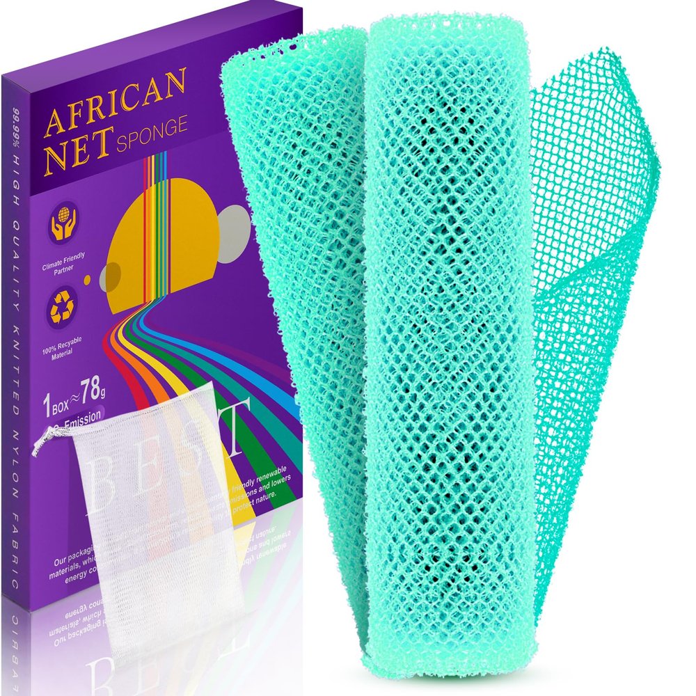 2 Pieces African Bath Sponge African Net Long Net Bath Sponge Transform Your Shower Routine with African Bath Sponges for Exfoliated, Silky Smooth Skin (Green)