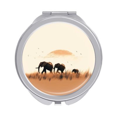 BSCKKDMN Portable Travel Makeup Mirror Folding Cosmetic Compact Mirror with 2 X 1x Magnification Elephant Family Mini Pocket Mirror for Women Ladies Purses