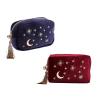 2pcs Velvet Embroidery Applique Makeup Bag Gift for Women Girl, Moon Stars Pattern Travel Cosmetic Bag Beautician Storage Bag Toiletry Pouch (blue and red) view 1