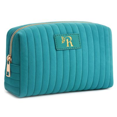 BagUrshion Monogrammed Make Up Bags for Women,Personalized Cosmetic Bags Women,Small Quilted Makeup Pouch,Cute Makeup Bag Travel,Birthday Gifts for Teen Girl (Blue R)