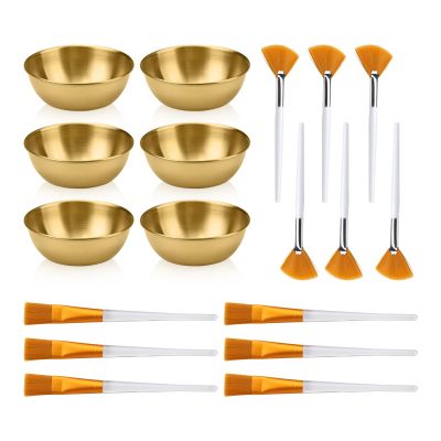 18 Pieces Stainless Steel Facial Bowls and Brushes Set, 12 Flat & Fan Skincare Brushes for Face with 6 Mixing Bowls, Cosmetic Face Applicator Tool Esthetician Supplies for Women Beauty (18 Pieces)