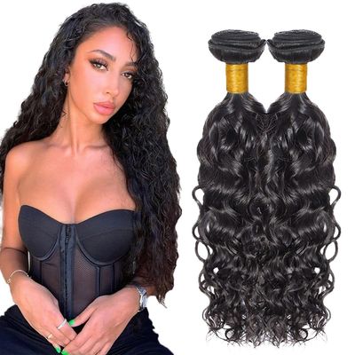 #1B Human Hair Bundles Water Wave Bundles 32 34 Inch 2 Bundles Unprocessed Brazilian Virgin Hair Weave 100 Grams Per Bundle Water Wave Bundle Human Hair Extensions Natural Color