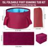 FillTouch 12 Pcs 15L Foldable Foot Soaking Tub Kit Portable Foot Bath Tub for Soaking Feet with Towel and Storage Bag Soak Spa Bucket for Travel Camping (Claret) view 2