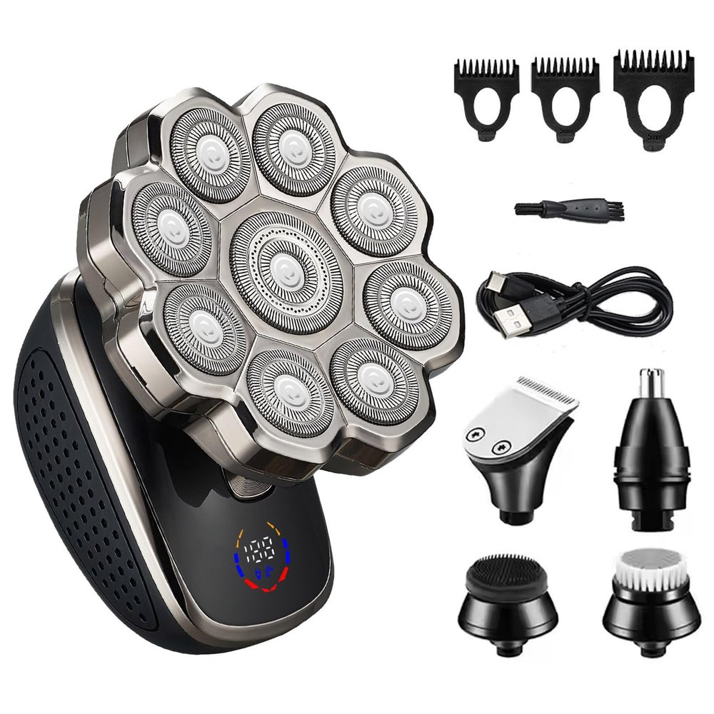 Bawldy 9.0 Shaver, Bald Head Shaver 9.0, Bawld Pro, 9D Floating Magnetic Blade Heads, 6-in-1 Detachable Rechargeable Electric Razor for Men, IPX7 Wet & Dry Shaving with LED Display (Set-9 Blades)