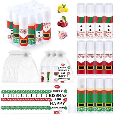 24 Sets Christmas Lip Balm Bulk Sets Christmas Lip Balm with Merry Kissmas Card & Organza Bags for Women Men Xmas Lips Balms Employee Appreciation Gifts for Coworker Employee Staff Team
