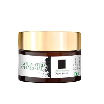 Activated Charcoal Deep Cleansing Face Scrub, 50 g | Exfoliation, Anti-Acne, Blackhead Removal | Cleansing, Moisturizing Scrub For All Skin Types | No Parabens, Sulphates, Mineral Oil
