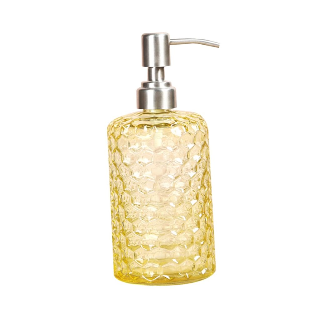 ASAKKURA Pineapple Grain Glass Pump Lotion Dispenser Bottle Refillable Shampoo Container with Stainless Steel Nozzle for Home Bathroom Travel and Toiletries Storage Yellow