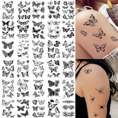 30sheets Black Butterfly Temporary Tattoos for Women Temporary Tattoos Waterproof Long Lasting Tattoos Stickers Sexy Fake Tattoo for Adults
