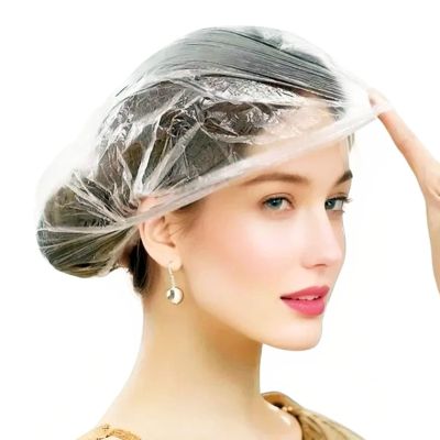 200 PCS Disposable Shower Caps Large, Thickened & Waterproof Plastic Hair Bath Caps for Women & Men Reusable Travel Essentials for Spa, Hotel, Salon, Home & Deep Conditioning (18.1 Inches, Clear)