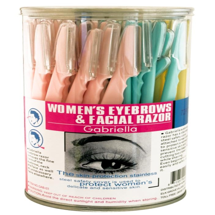 (72pc) GABRIELLA EYEBROW RAZOR LONG 72 CT/JAR