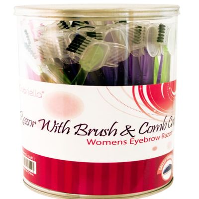 (72pc) GABRIELLA EYEBROW RAZOR TOUCH UP WITH BRUSH COMB 72 CT/JAR