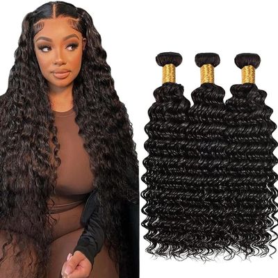 Raw Loose Deep Wave Bundles Human Hair Natural Black Color 22 22 22 Inch Brazilian Unprocessed Virgin Hair Extensions