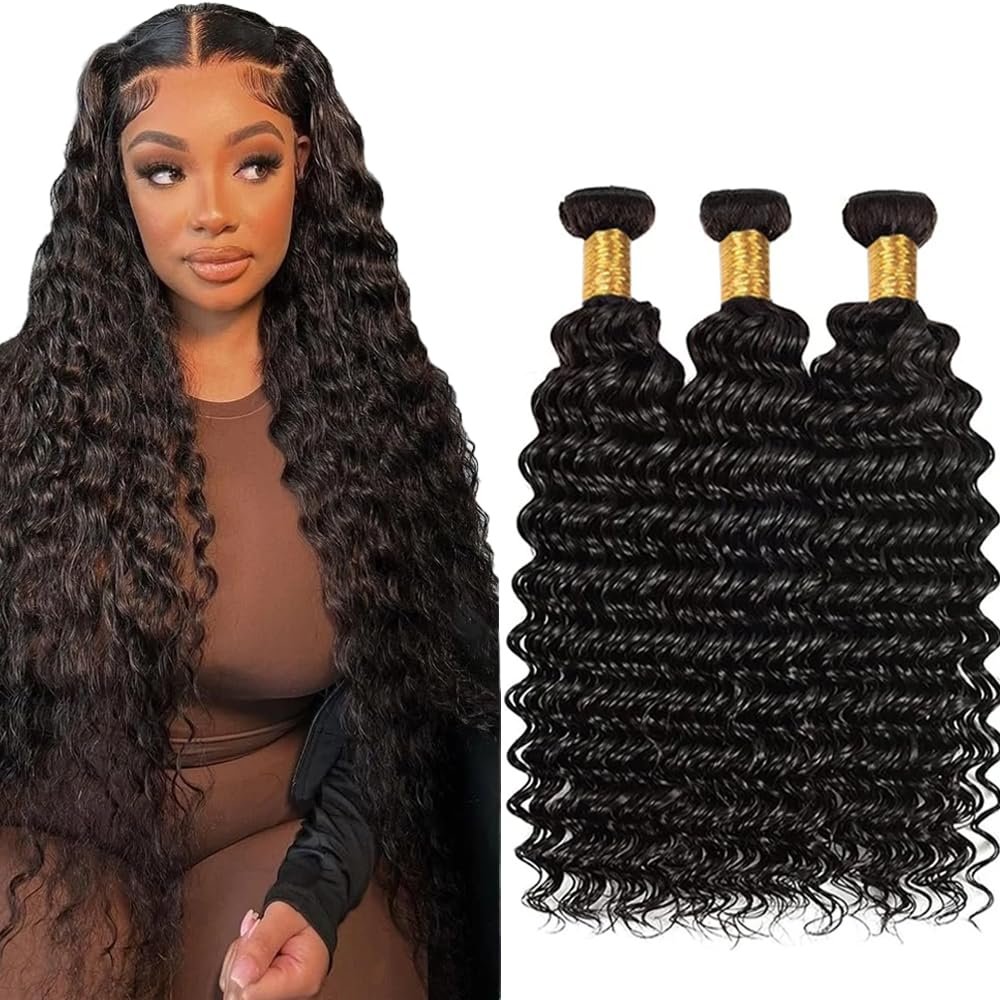 Raw Loose Deep Wave Bundles Human Hair Natural Black Color 22 22 22 Inch Brazilian Unprocessed Virgin Hair Extensions