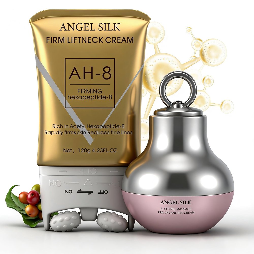 ANGEL SILK AH-8 Firming Neck-Eye Cream Bundle, Tightening Firming with Massage Rollers, Electric Massage Eye Cream with Red Light, Revitalizing Smooth of Eye Fine Lines, Deep Moisturizing Skincare