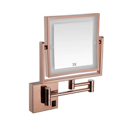 Wall Mounted Makeup Mirror LED Lighted Double Sided 3X Magnification 360 Swivel Extendable Bathroom Mirror Cosmetic Vanity Mirror for Bathroom Hotels, Chrome -8 Inches,plugging(Hardwire)