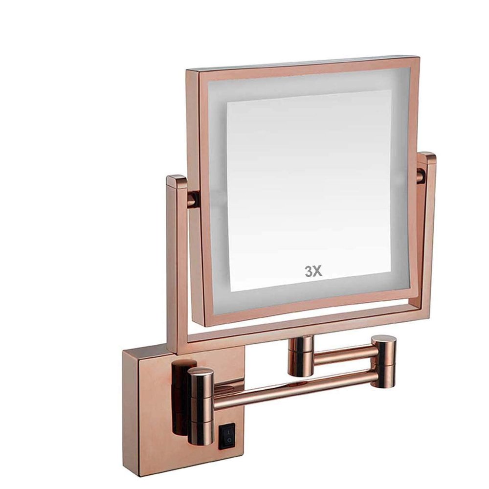 Wall Mounted Makeup Mirror LED Lighted Double Sided 3X Magnification 360 Swivel Extendable Bathroom Mirror Cosmetic Vanity Mirror for Bathroom Hotels, Chrome -8 Inches,plugging(Hardwire)