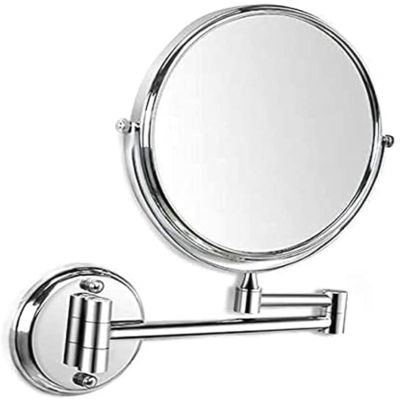 360 Degree Rotation Wall Mounted Makeup Mirror 3X Magnifying Bathroom Mirror Retractable Dressing Table Mirror Double(Silver,8 inches)