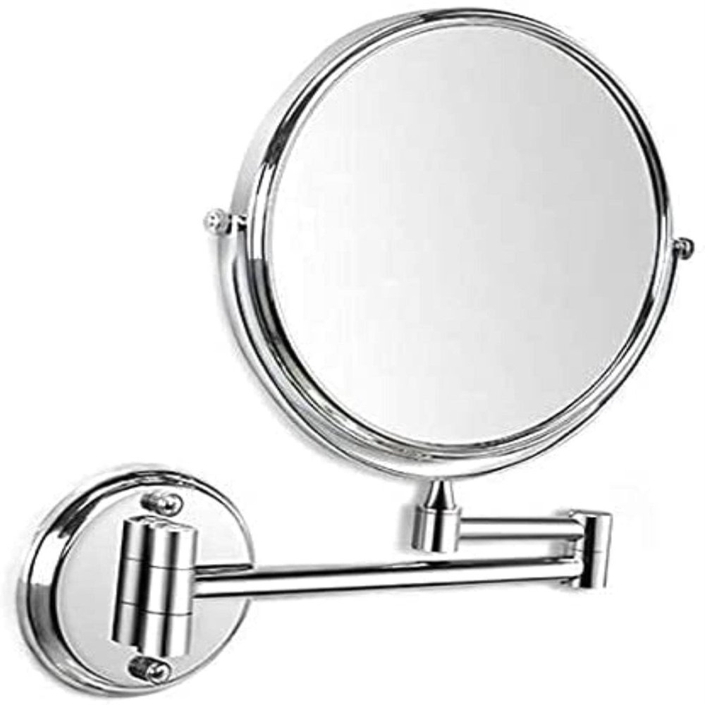 360 Degree Rotation Wall Mounted Makeup Mirror 3X Magnifying Bathroom Mirror Retractable Dressing Table Mirror Double(Silver,8 inches)
