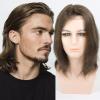 13inch Long Mens Hair Replacement System Human Hair Toupee for Men French Lace Front Male Hair Pieces Protesis Capilar Hombre 0.08mm Thin Skin Pu Single Knot Men's Hairpiece 8x10 Inch #4 Medium Brown view 1
