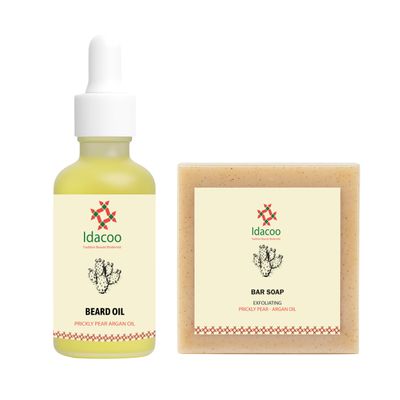 Beard Care Set with Beard Oil & Exfoliating Bar Soap for Men  Prickly Pear & Argan Blend, Beard Oil for Men, Beard Wash Bar, Beard Moisturizer & Softener, Gifts for Him
