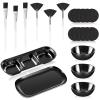 21 Pcs Black Esthetician Supplies 3 Stainless Steel Facial Mask Mixing Bowls 3 Fan Brushes Esthetician 3 Facial Flat Brushes Skincare Tray 3-Compartment Serving Tray 10 Round Compressed Facial Sponges view 1