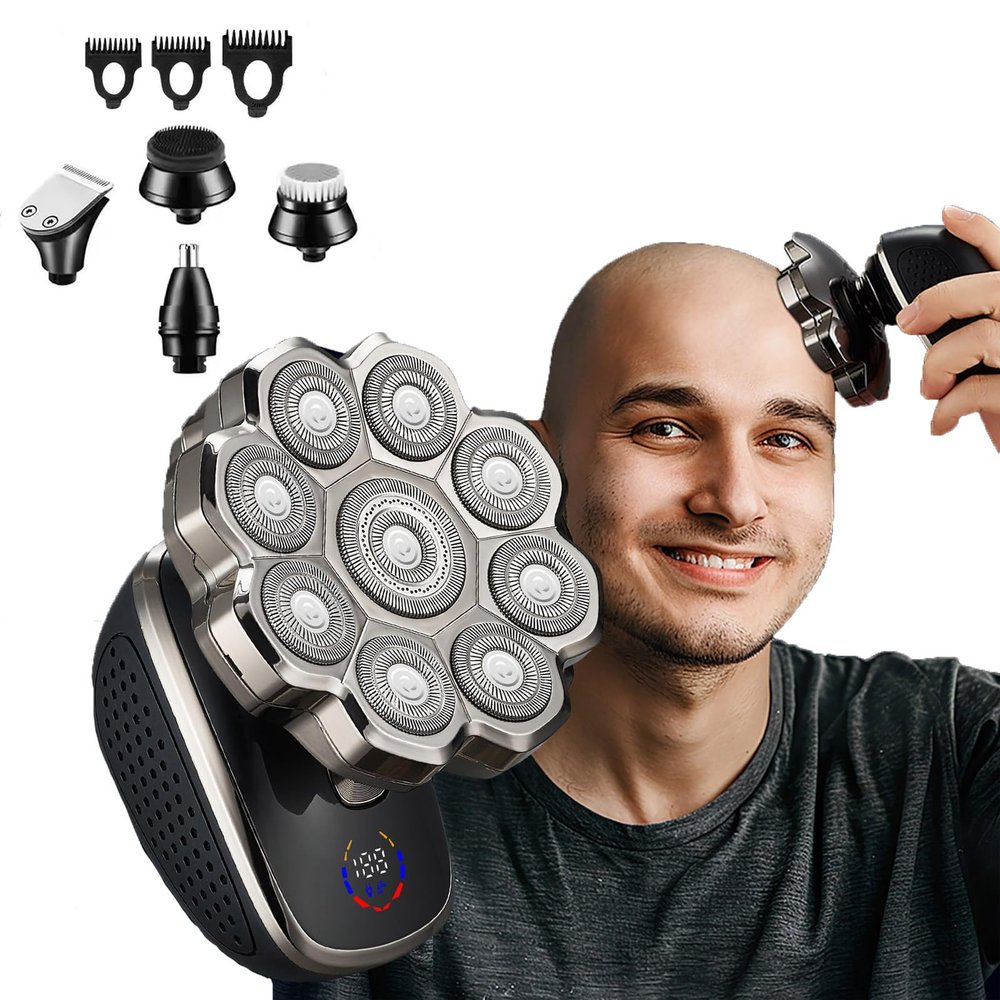 9.0 Shaver Ultra, Head Shavers for Bald Men, 6-in-1 Electric Razor - Led Display Rechargeable Head Shaving Kit with USB-C Fast Charge, IPX7 Waterproof (Type-B)