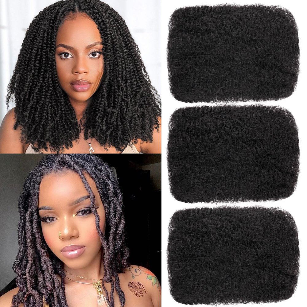 Xtrend Afro Kinkys Bulk Human Hair 3 Packs 90g For Mini Braiding TwistsDreadlocks Extensions Repair LocsKinky Curly Hair Bundles, Afro Kinky Human Hair For Natural Black Afro Kinky Bulk 16 Inch