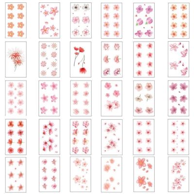 10/12/30pcs Peach Blossom Small Cherry Blossom Collarbone Arm Chest Color Tattoo Stickers, Waterproof Lasting Female Disposable Sticker, Fake Tattoos(W338-30pcs)