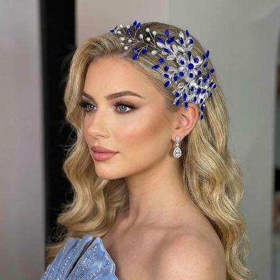 DIMNIE Bridal Headwear with Hair Comb - Wedding Headband for BridesBlue