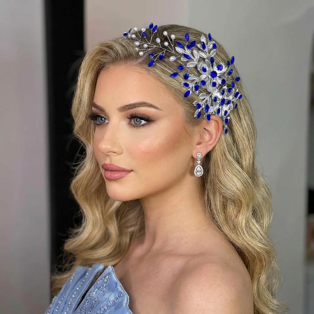 DIMNIE Bridal Headwear with Hair Comb - Wedding Headband for BridesBlue