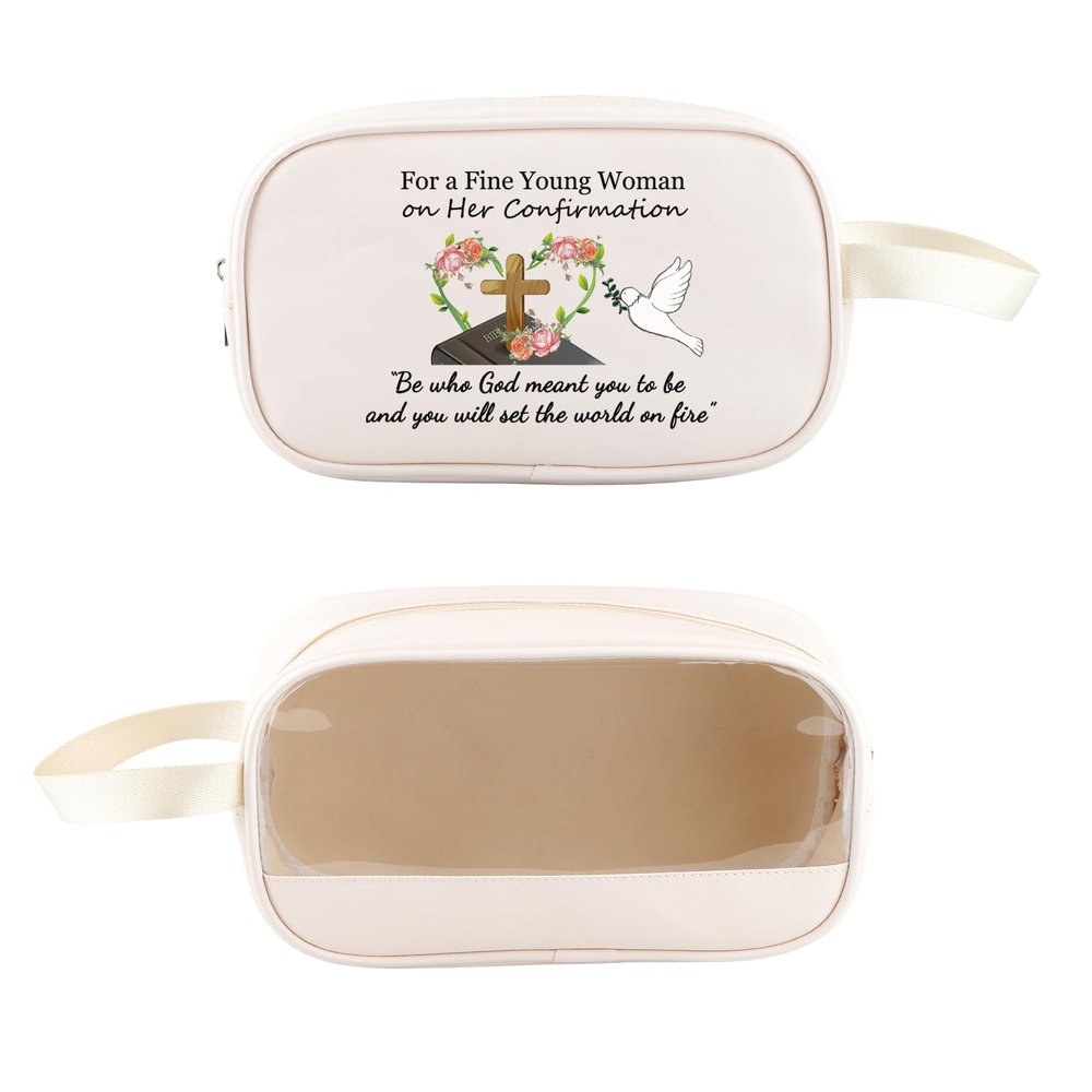PXTIDY Catholic Confirmation Clear Toiletry Bag Confirmed in Christ Gifts Christian Confirmation Gift Religious Church Gift