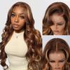 13x4 Full Frontal Lace Wig 4/27 Honey Blonde Ombre Lace Front Wigs Human Hair Skinlike HD Lace 0.10mm Ultra-thin Invisible Highlight Body Wave Lace Front Wig 24 Inch Pre plucked Baby Hair 200% density view 1