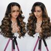 13x4 Full Frontal Lace Wig Human Hair Body Wave 1B/30 Highlight Ombre Colored Skinlike Swiss HD Lace 0.10mm Ultra-thin Invisible 200% Density Balayage Brown Pre Plucked Tiny Knots Natural Hairline view 2
