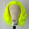 Imeya Neon Green Short Curly Bob Wigs for Women Free Part Pre Plucked Natural Hairline Synthetic Hair Loose Curly Wavy Green Bob Wig for Cosplay Costume Party view 2