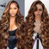 13x4 Full Lace Frontal Wig Highlight Ombre Honey Blonde Wig Human Hair Skinlike Swiss HD Lace Wig Pre plucked Bleached Knots with Natural Hairline 200% Density Glueless Body Wave Lace Front Wigs view 1