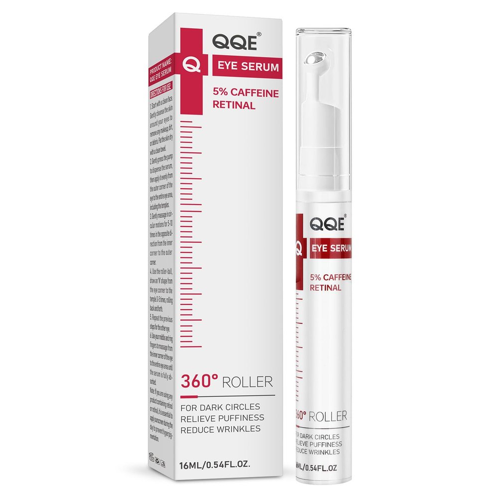 Retinol & Caffeine Eye Serum -360 Massage Roller for Puffiness,Eyebag Remover,Wrinkle Filler,Under Eye Cream For Dark Circles 0.54fl.oz (Pack of 1)